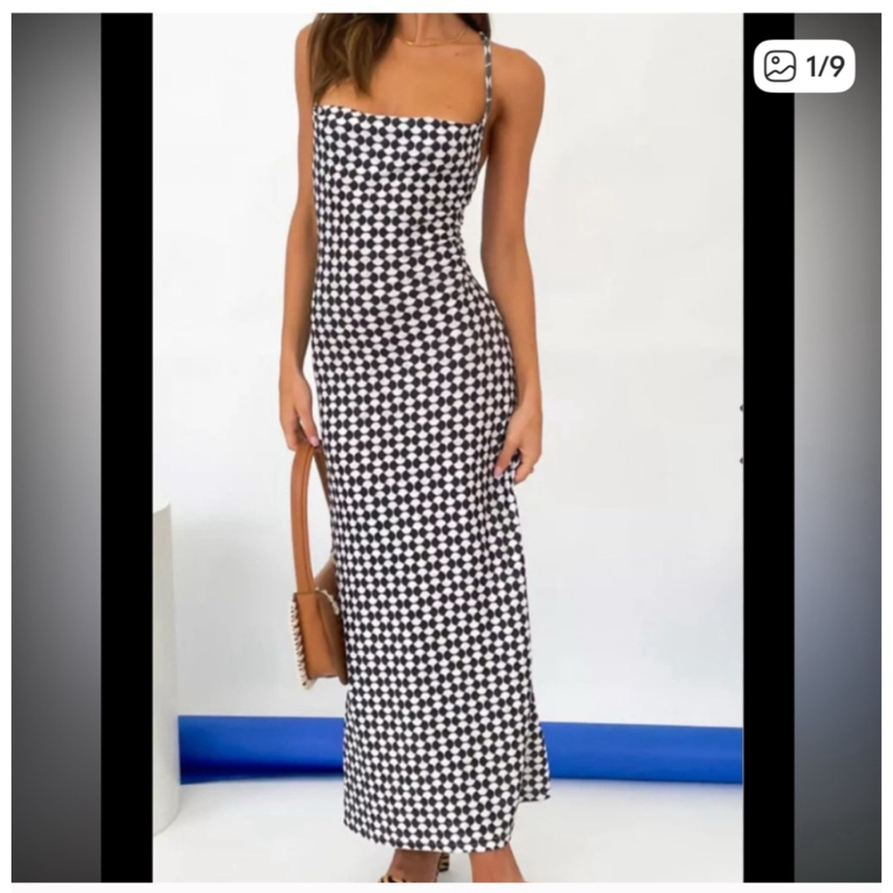 Women's LUCYPARIS Black White Checkerboard Maxi Dress S